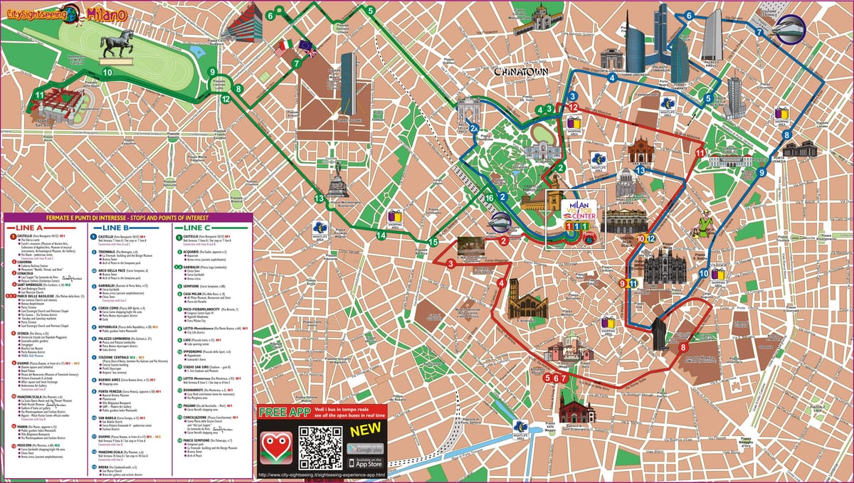 地図のミラノでのバス路線