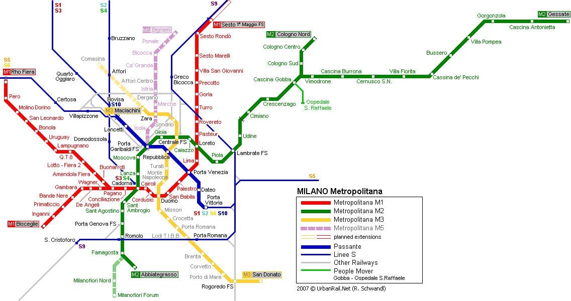 ミラノのメトロ地図2016年