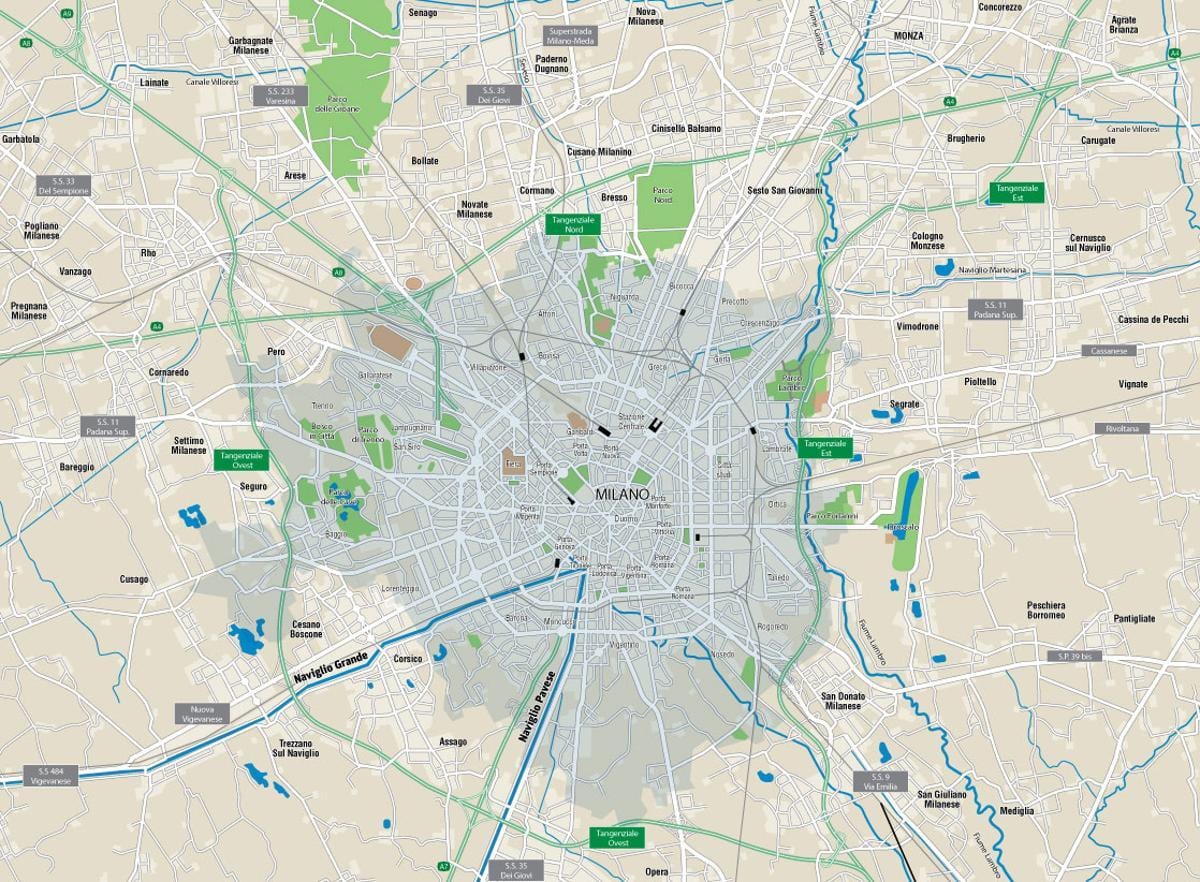 地図のミラノの運河 