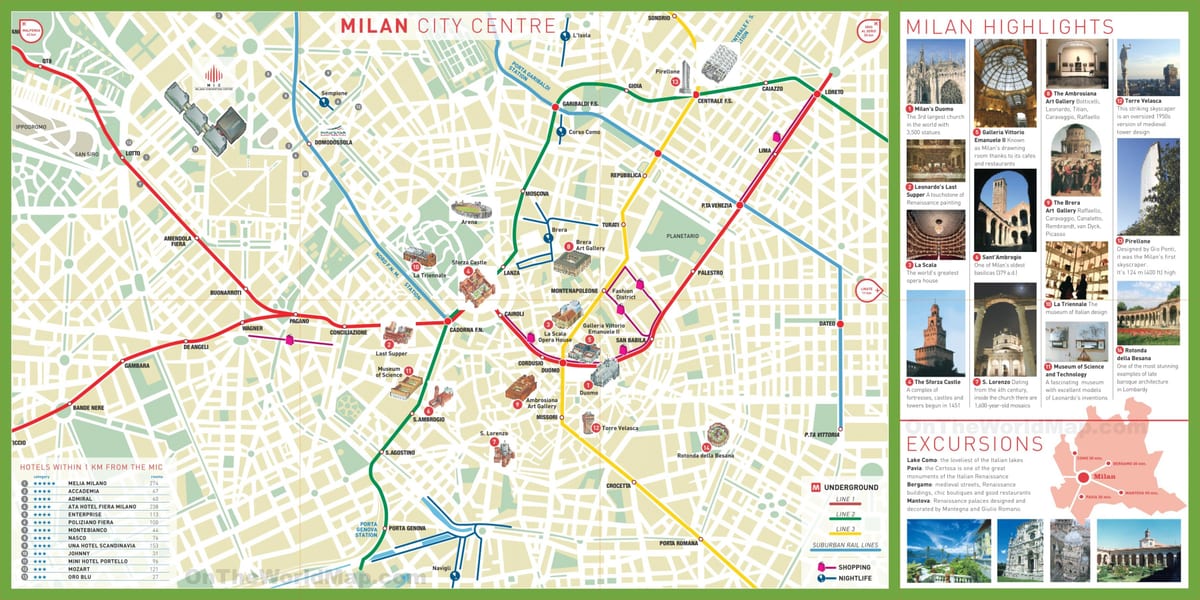 市内観光ミラノの地図