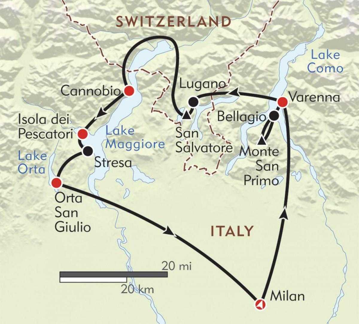 地図のミラノ湖